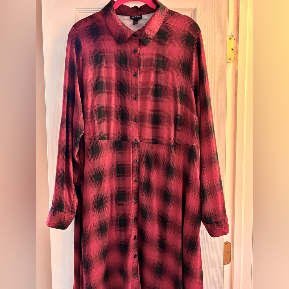 Torrid Plaid Long Sleeve Shirt Dress 1X